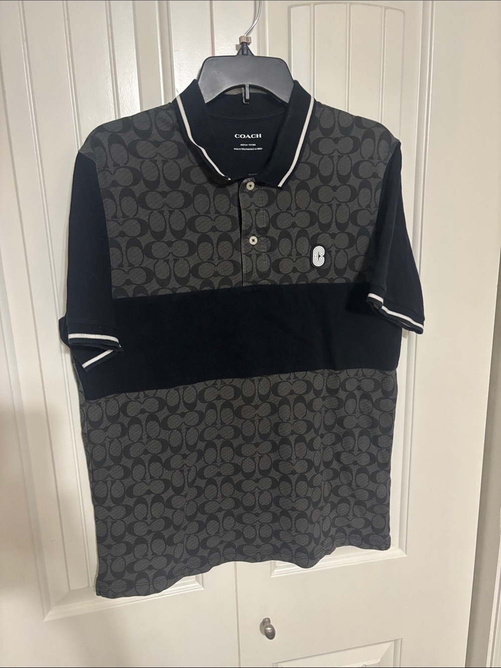 Coach Men’s Black & Charcoal Logo-Print Polo